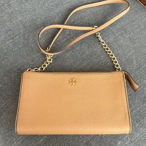 Tory Burch Camel Leather Crossbody with Gold Chain